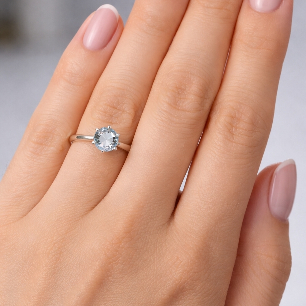 Blue Topaz Solitaire Ring in Sterling Silver – Minimalist Statement Ring
